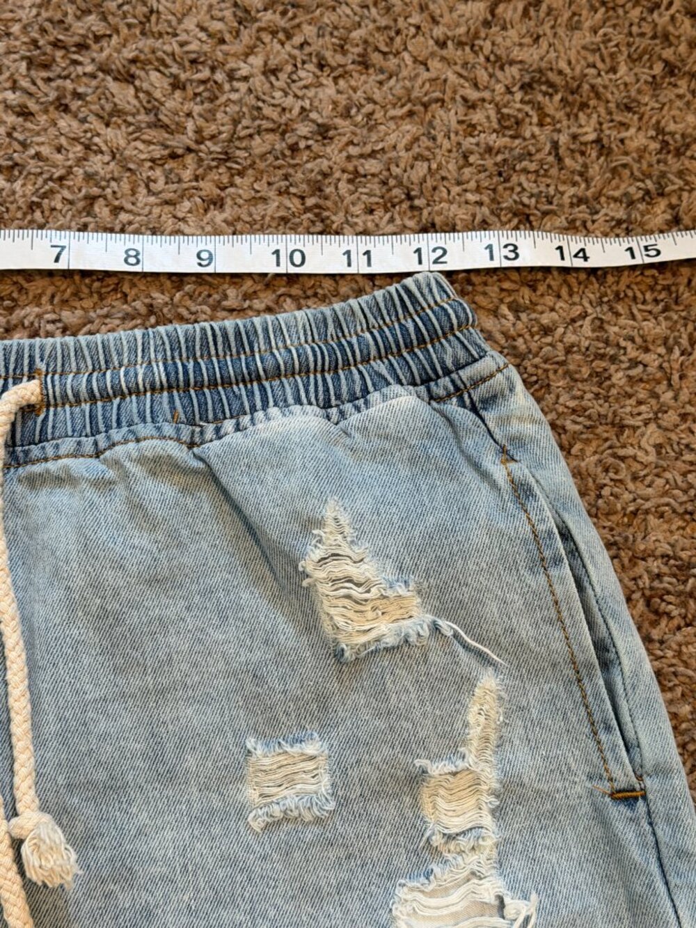 POL Distressed Jean Shorts S Light Wash Elastic Waist Boho - Picture 6 of 8